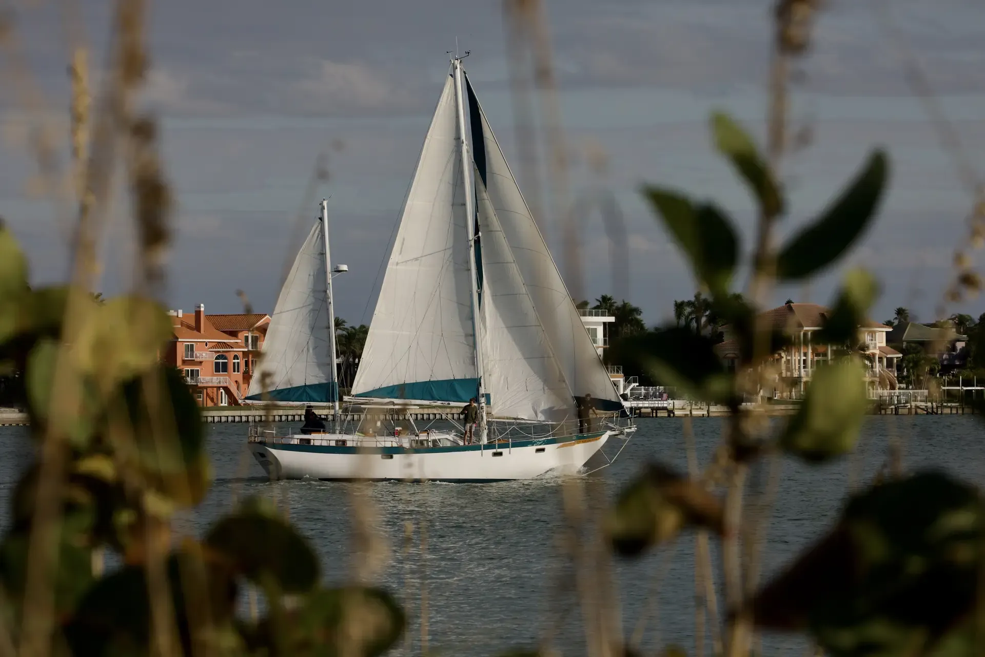 SV Cay Michele sailing at sunset on the Gulf of Mexico