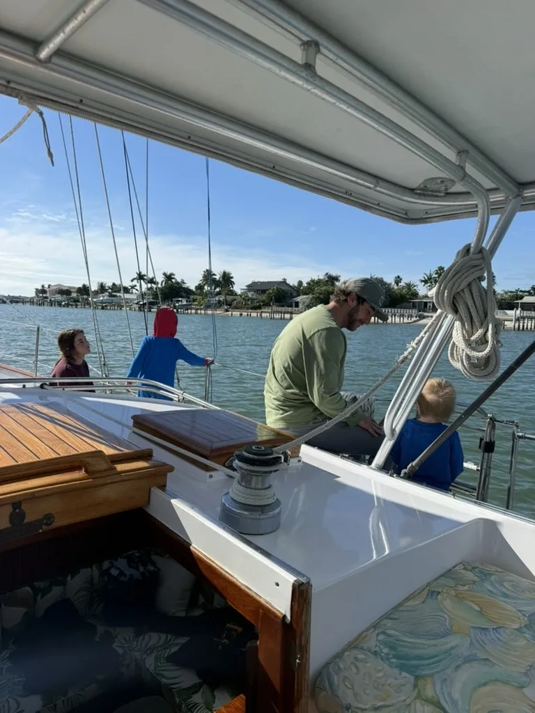 Family enjoying a day on deck