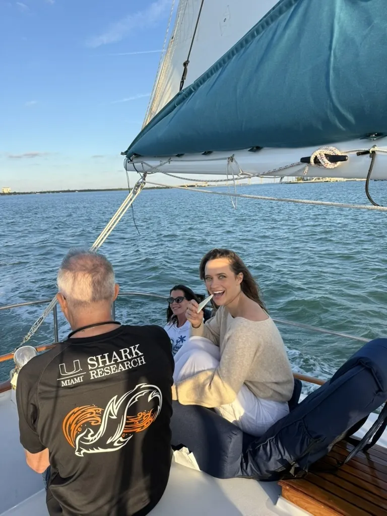 Guests enjoying a sunset sailboat charter