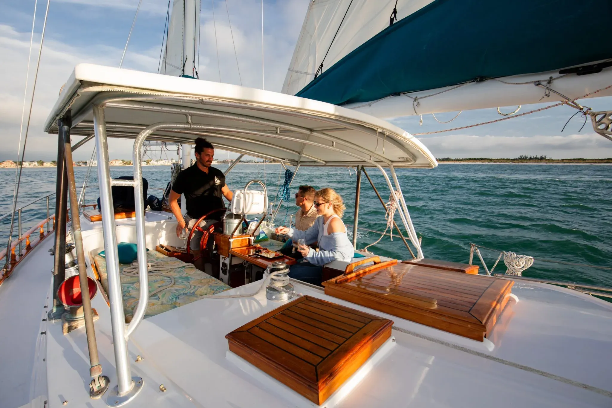 Guests enjoying wine and charcuterie