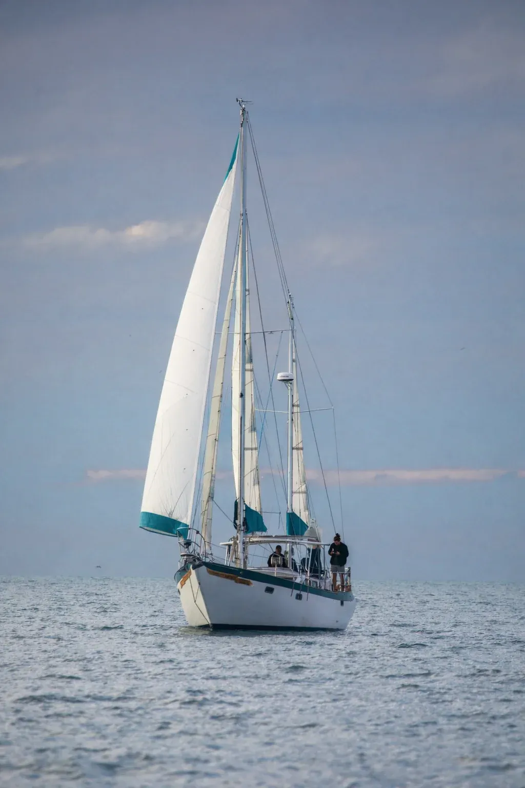 SV Cay Michele sailing at sunset on the Gulf of Mexico