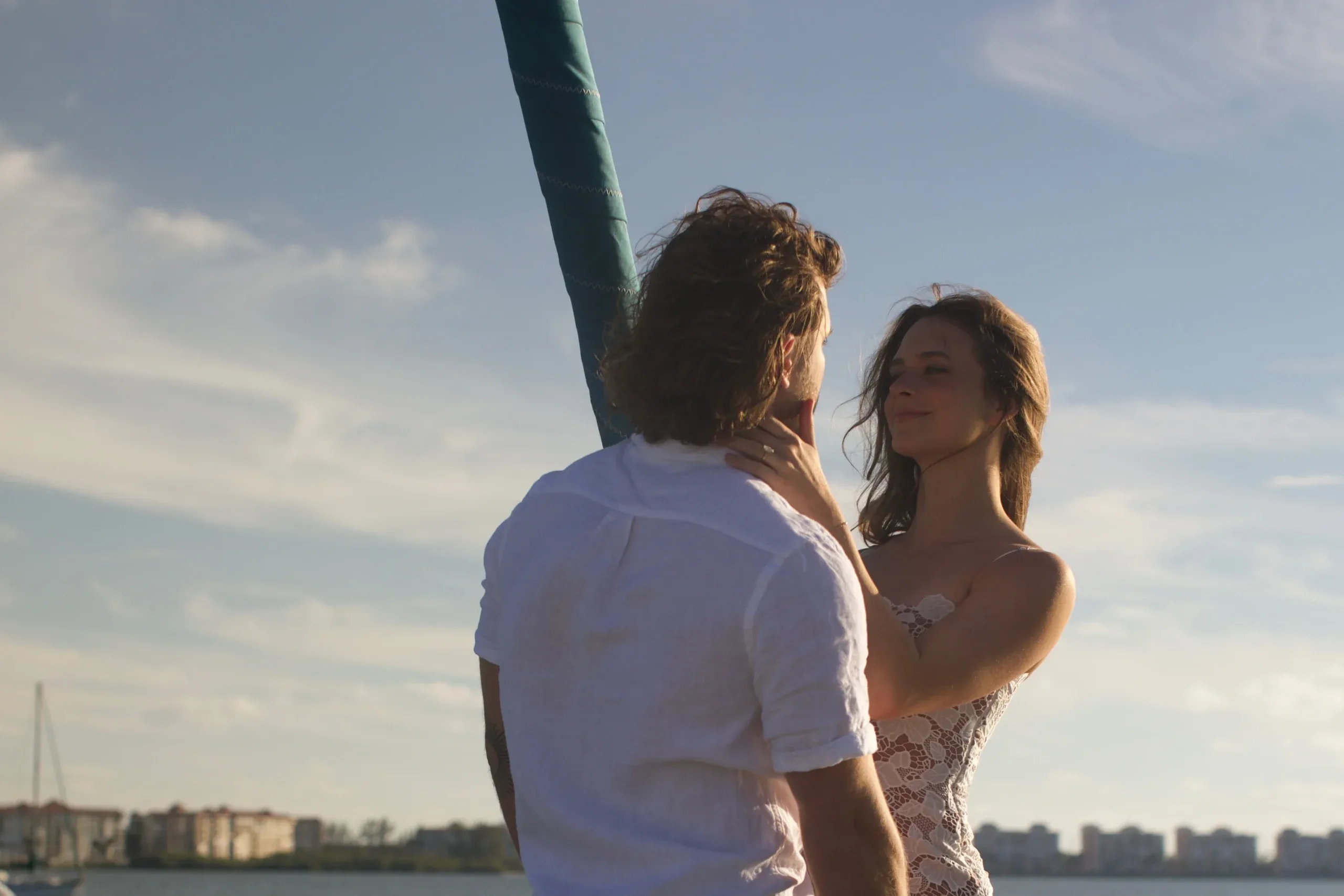 Newly engaged couple aboard SV Cay Michele