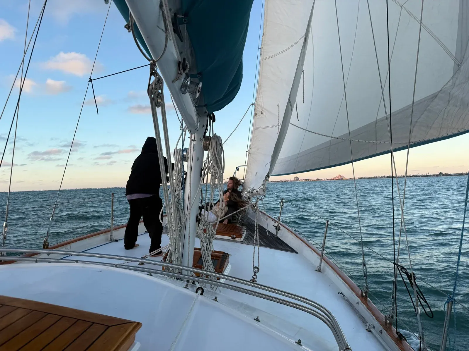 Photoshoot on the bow at golden hour