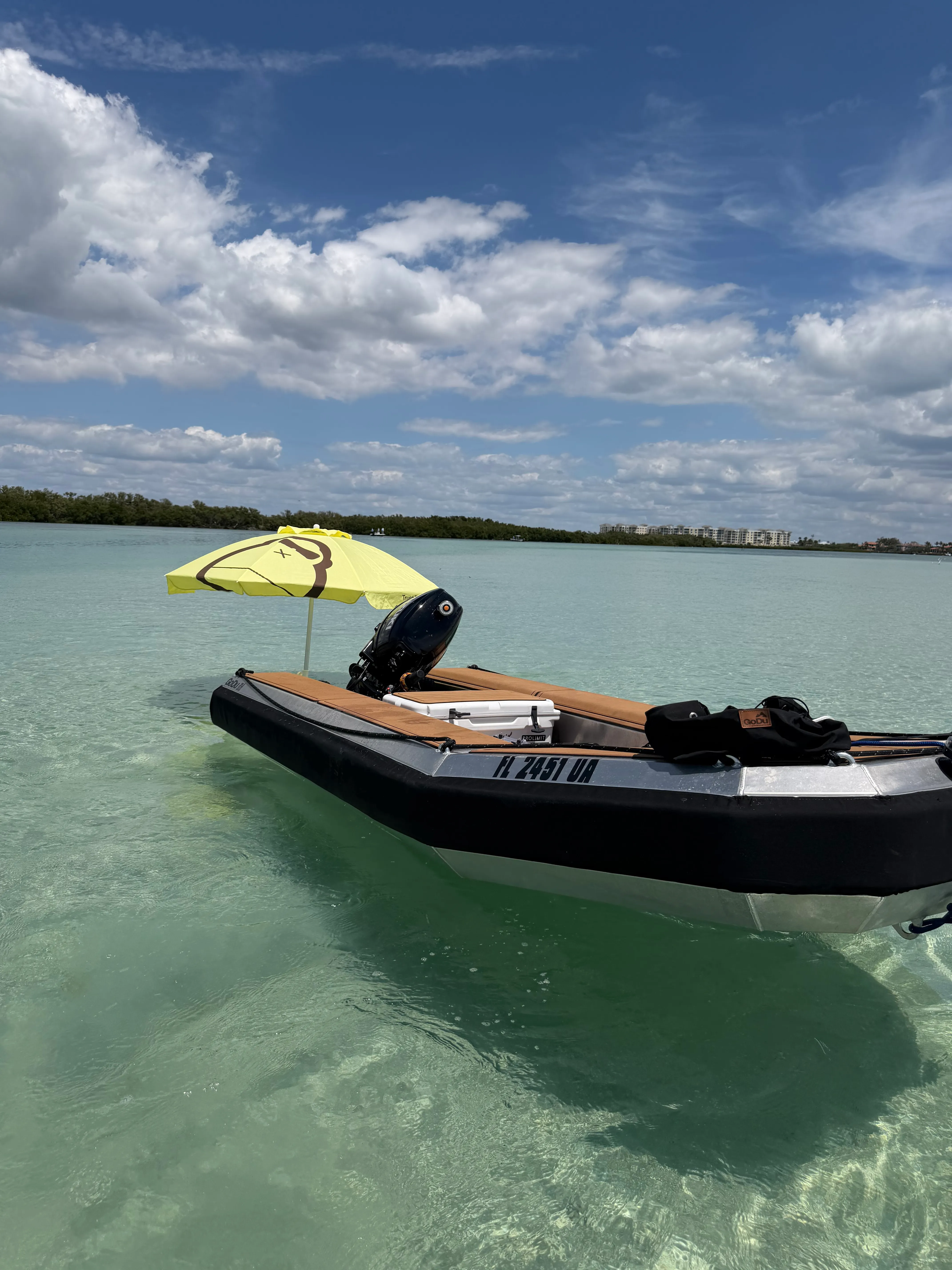 Boats rafted up together at a lively sandbar near St. Petersburg FL
