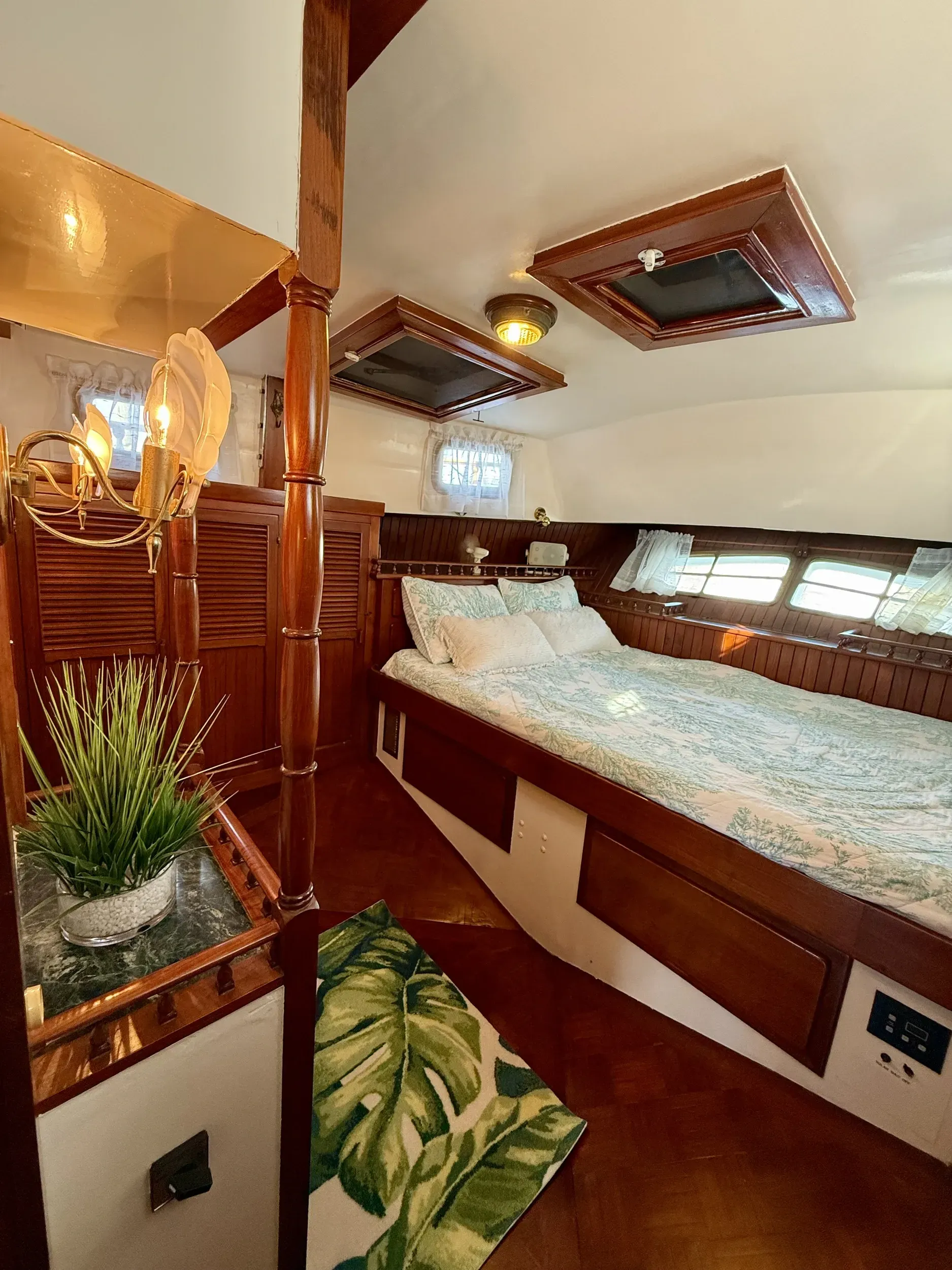 Guest cabin with teak interior