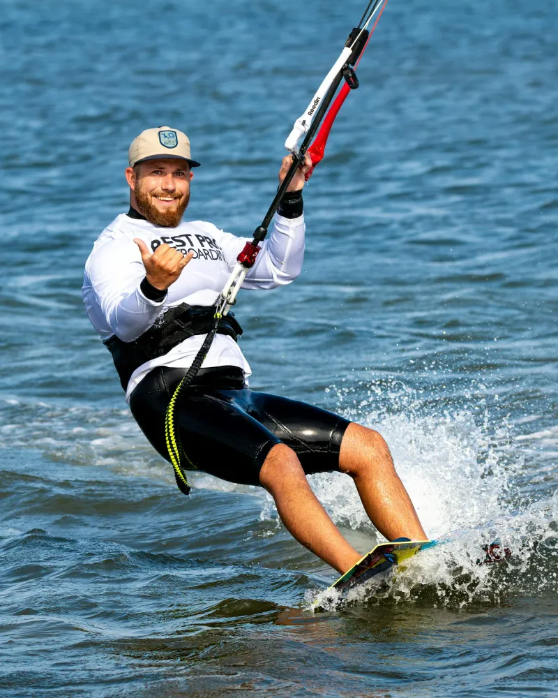 Kiteboarder on Tampa Bay near the Sunshine Skyway Bridge